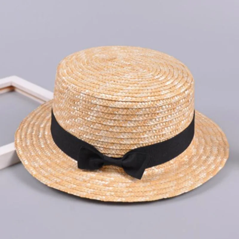 MAERSHEI Summer women straw hat Parent-child sun hat Kids Large Brim Beach caps Boater Beach Ribbon Round Flat Top fedora