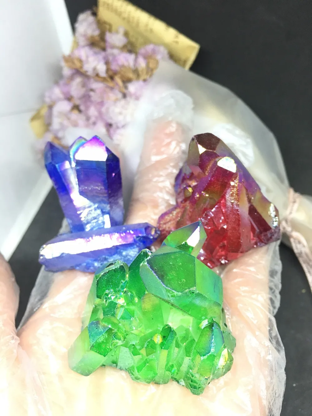 

Natural beautiful reiki quartz crystal bismuth titanium cluster specimen