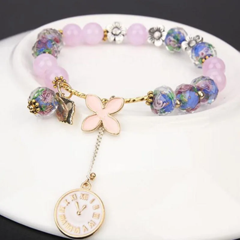 Élégant Femme Porcelaine Natural Bead Bracelet Lucky Cat ceramic Bracelet Bijoux