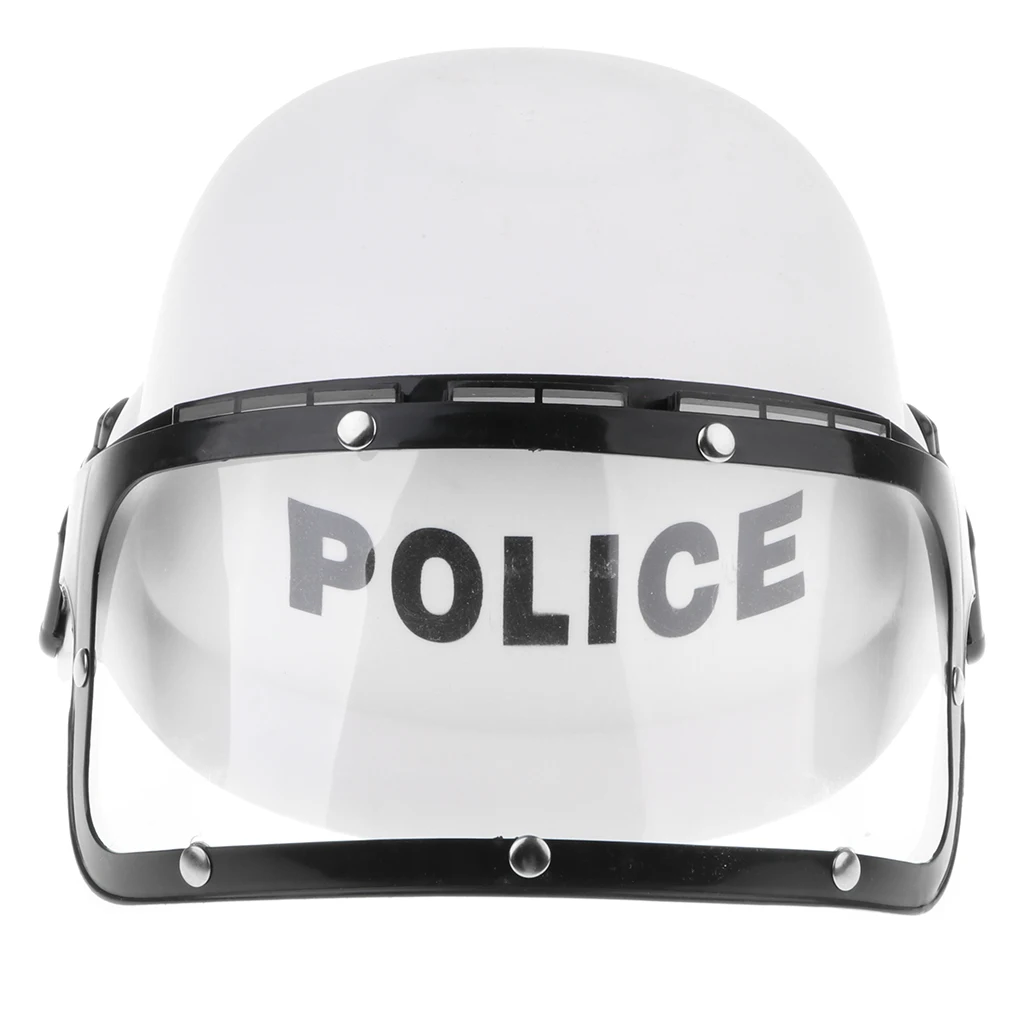 Childrens Plastic Police Costume Helmet, Cop Motorcycle Hat & Visor Child Fancy Dress Costume Pretend Role Play Game Toy