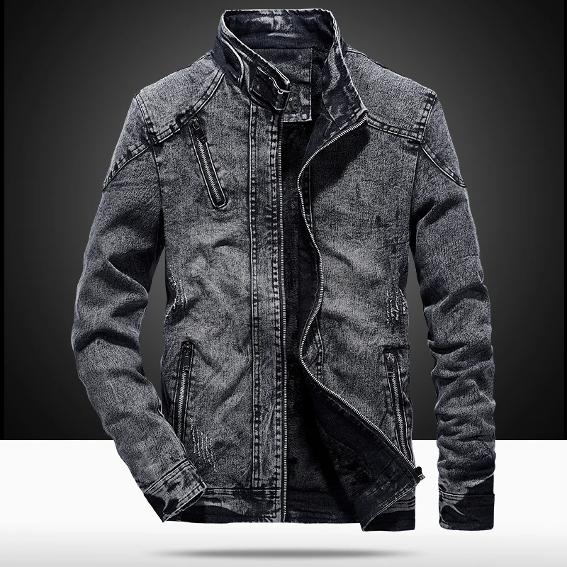 Винтаж джинсовые куртки мужские Slim Fit Повседневное Для мужчин s джинсовый пиджак Мода Винтаж одежда для Для мужчин цвет: черный, синий на молнии WN38