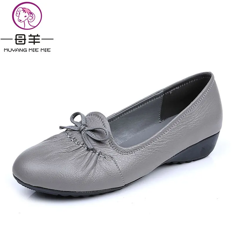 

MUYANG MIE MIE Genuine Leather Flat Shoes Woman Loafers Female Solid Comfortable Casual Women Shoes Women Flats