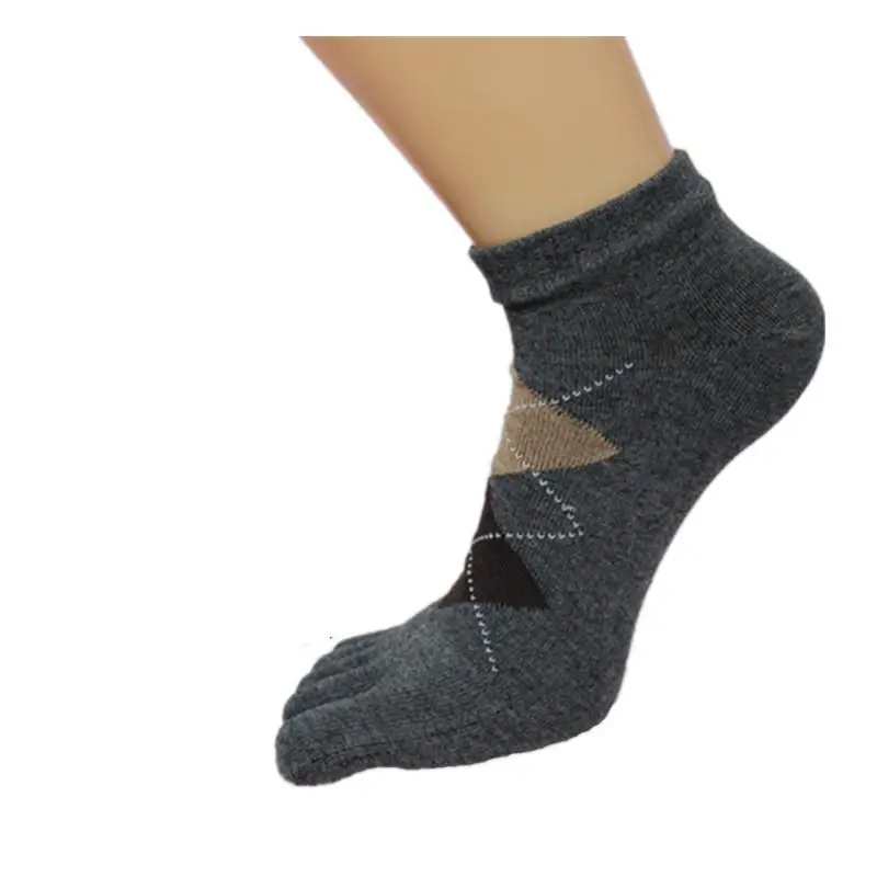 5 Pairs Short Barrel Men's Cotton Five Finger Socks 5 Toe Socks Comfortable Novelty Crew Tube Socks Lattice - Цвет: Темно-серый