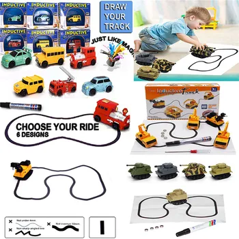 

Hot Engineering Vehicles Mini Magic Toy Truck Children's Inductive Truck Toys Figure Tank Car Pen Draw Lines Induction Rail Car