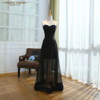 Black Appliques Lace Long Evening Dresses 2017 Sweetheart Fashion Party Robe De Soiree