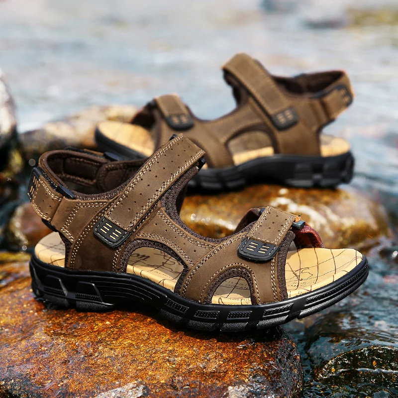 

New Male Casual Sandalia Flip Flops Sandals Sandalia Shoes Hiking Leather Men Professional Summer Bicycle Shoes Slippers Outdoor
