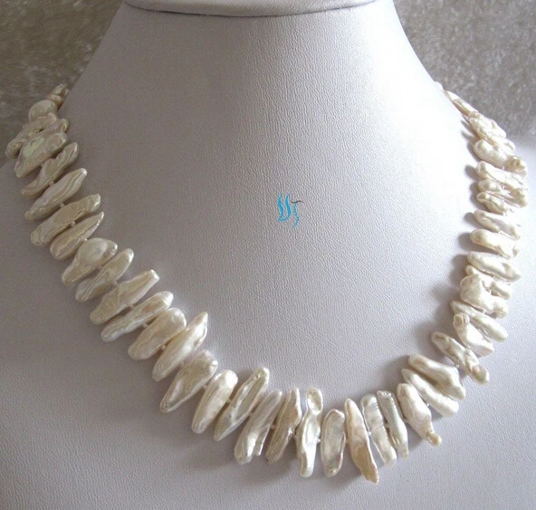 

huij 002024 5-22mm White Biwa Freshwater Pearl Necklace