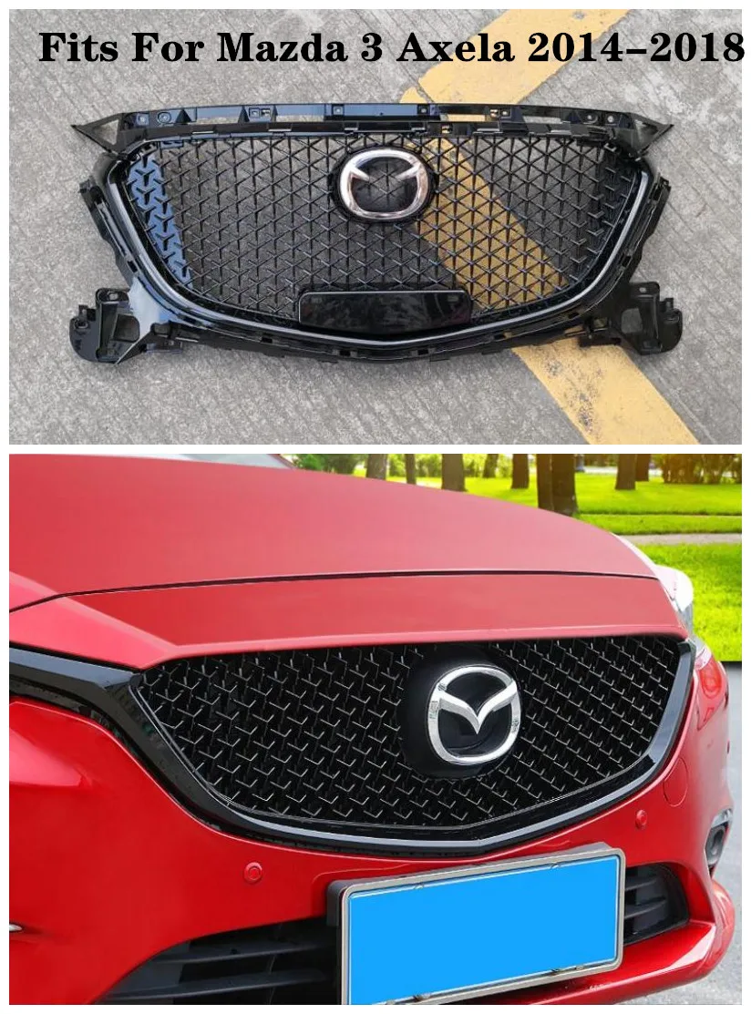 

High Quality ABS Car Front Bumper Mesh Grille Trim Racing Grills Fits For Mazda 3 Axela 2014 2015 2016 2017 2018 BY EMS
