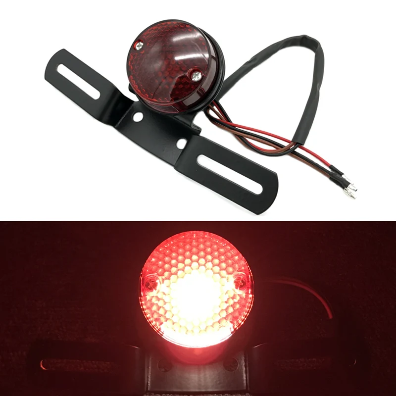 Motorcycle Rear Tail Stop Brake LED Red Light with License Plate Mount Holder