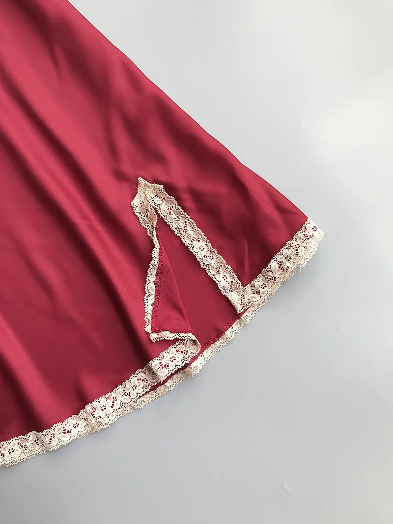 Lace Patched Woman Silky Smooth Slips with Pads Negligee Camisole Women Full Slips Nightgown Dress Sexy Lingerie 5 colors