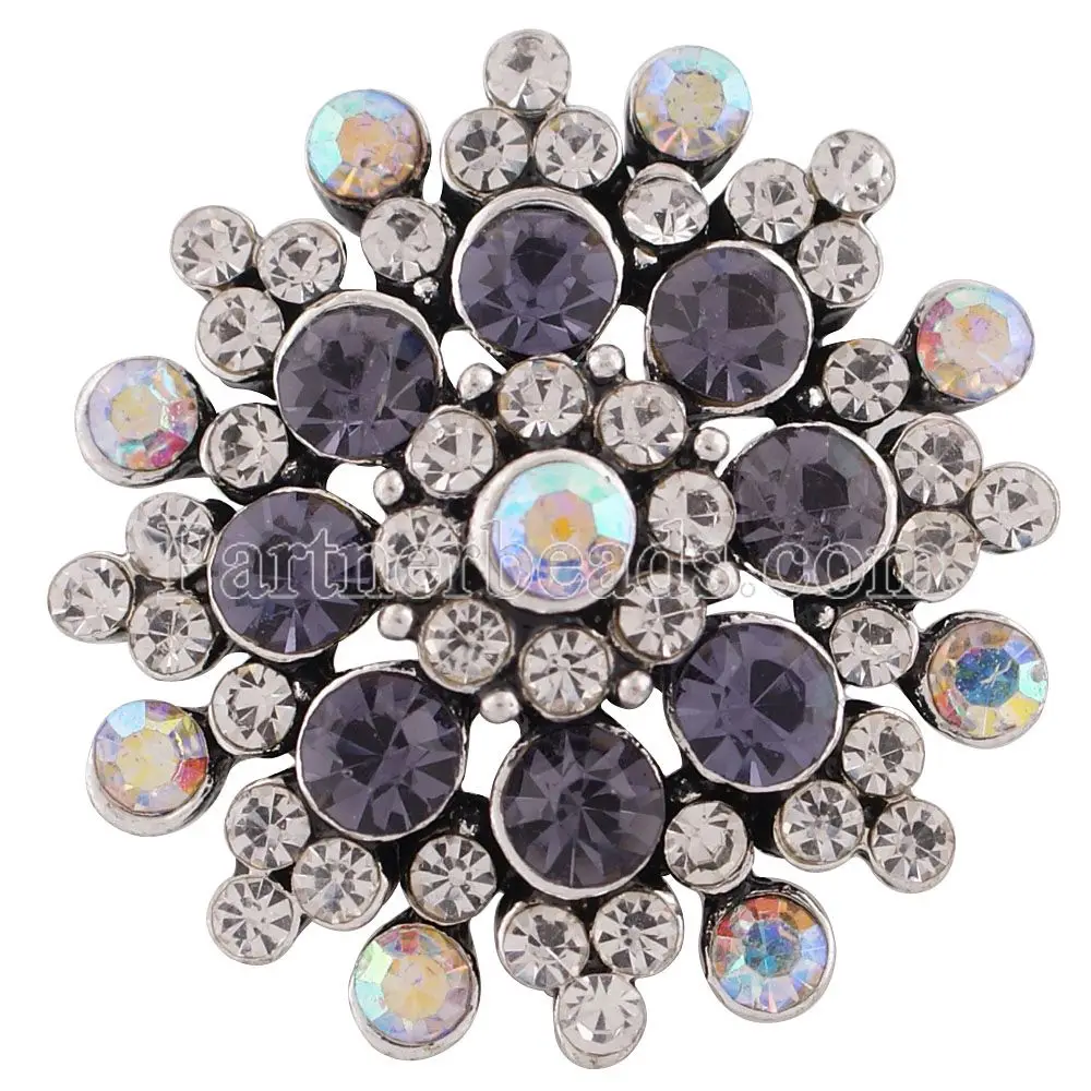 

High Quality 18mm Rhinestone Flower Snap button Partnerbeads Women Snap Jewelry Fit Snap Bracelet Necklace Jewelry KC8954