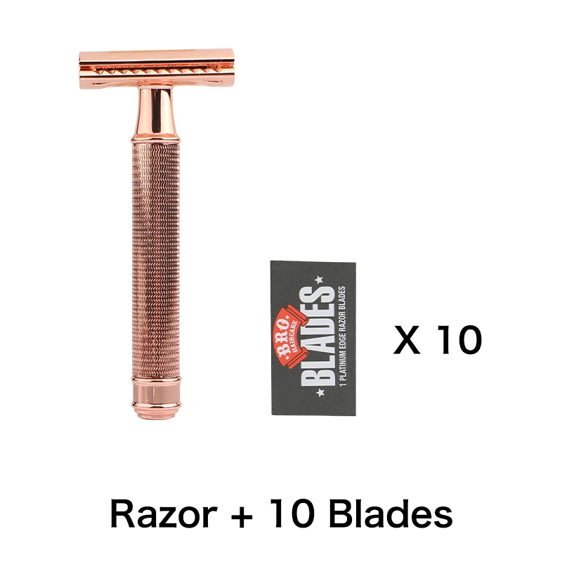 HAWRAD RAZOR Men's Double Edge Razor Manual Safety Razor 1 Zinc Alloy Head+Gold Brass Handle+10 Blades+Gift Box,Women Razors - Цвет: Razor 10 Blades