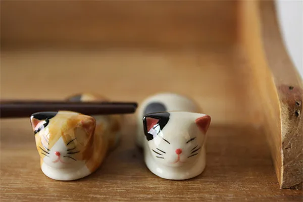 Cute Japan Lucky Cats Kitten Chopsticks Stand Rest Ceramic Figure Toys 6pcs - 9