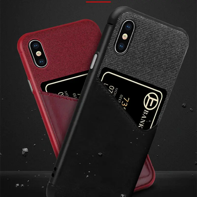 

PU Leather+Canvas Cloth Cellphone Case For iPhone XS MAX XR 7 8 6 6S Plus Wallet Case Bus Bank Credit Card Slots Holder