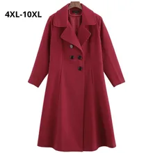Женская осенне-зимняя шерстяная куртка размера плюс 10XL 9XL 8XL 4XL, тонкое женское длинное шерстяное двубортное пальто, женские зимние пальто