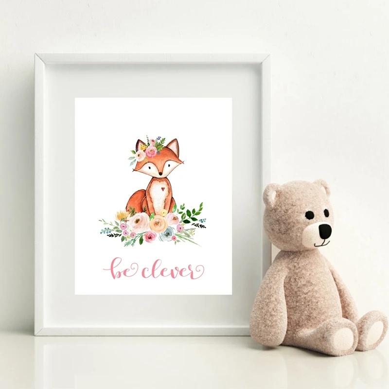 Woodland Animals Poster Pink Baby Shower Decor