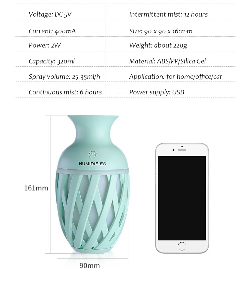 USB Essential Oil Diffuser 320ml Ultrasonic Humidifier Home Office Aroma Diffuser Aromatherapy Mist Maker Purifier With LED