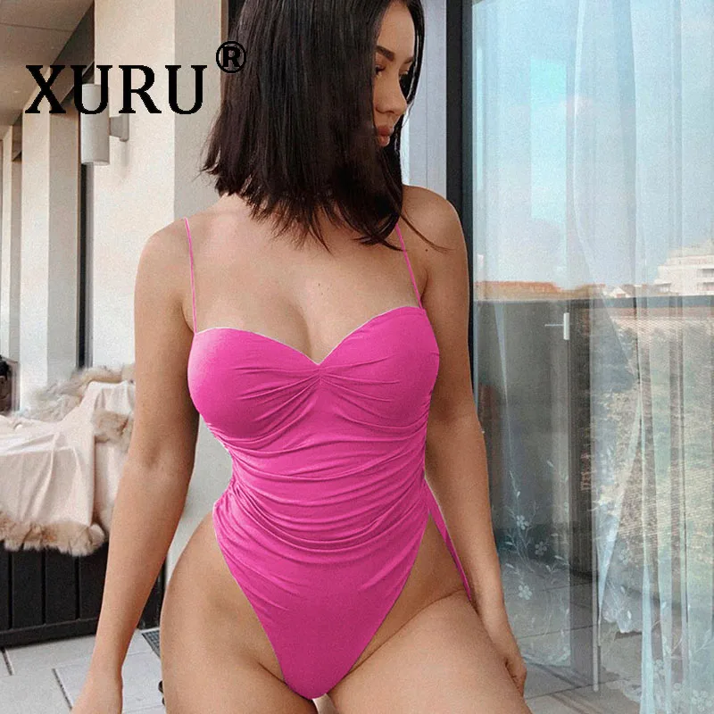 

XURU summer new sexy straps jumpsuit hot pleated high fork chest chest jumpsuit nightclub triangle jumpsuit
