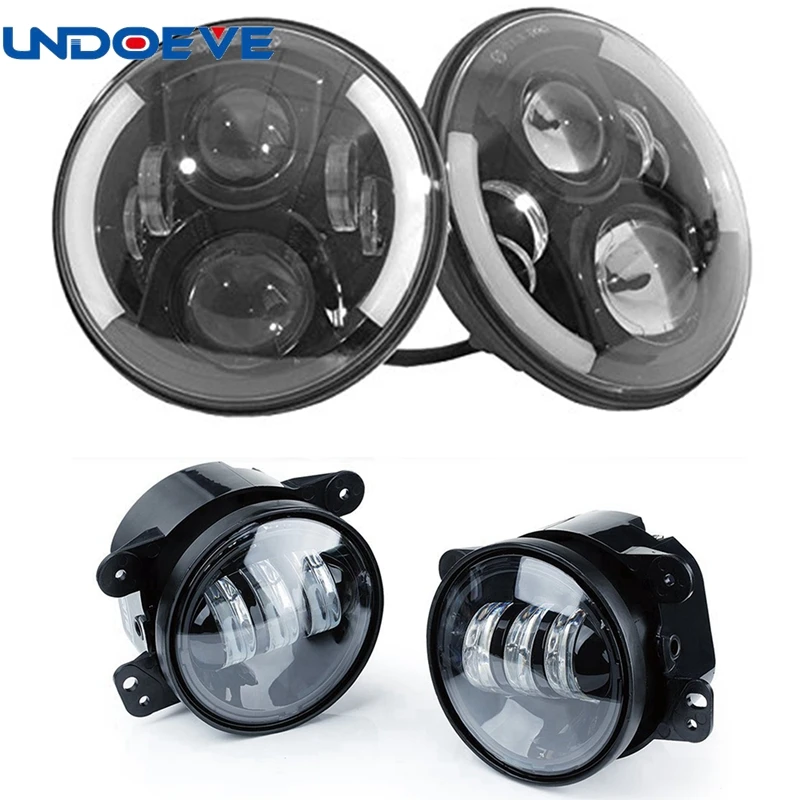 Передние светодиодные фары для jeep wrangler TJ JK Dot EMARK 7 дюймов h4 + 2 шт. 4 дюйма черные