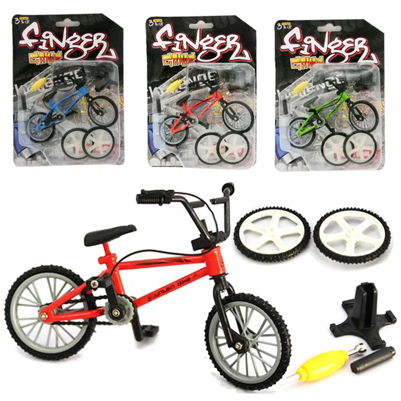 Mini Bike Toy with 2PCS Spare Tyre and 3PCS Tool Mini Extreme Sport Finger Bike Toy Collectible Toy for Kids Home Desktop Ornament Black helegeSONG Miniature Finger Bicycle Playset 