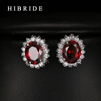 Red Rhinestone Earrings Fashion Jewelry 2017 Women Stud Earring For Wedding Gifts HIBRIDE E-235