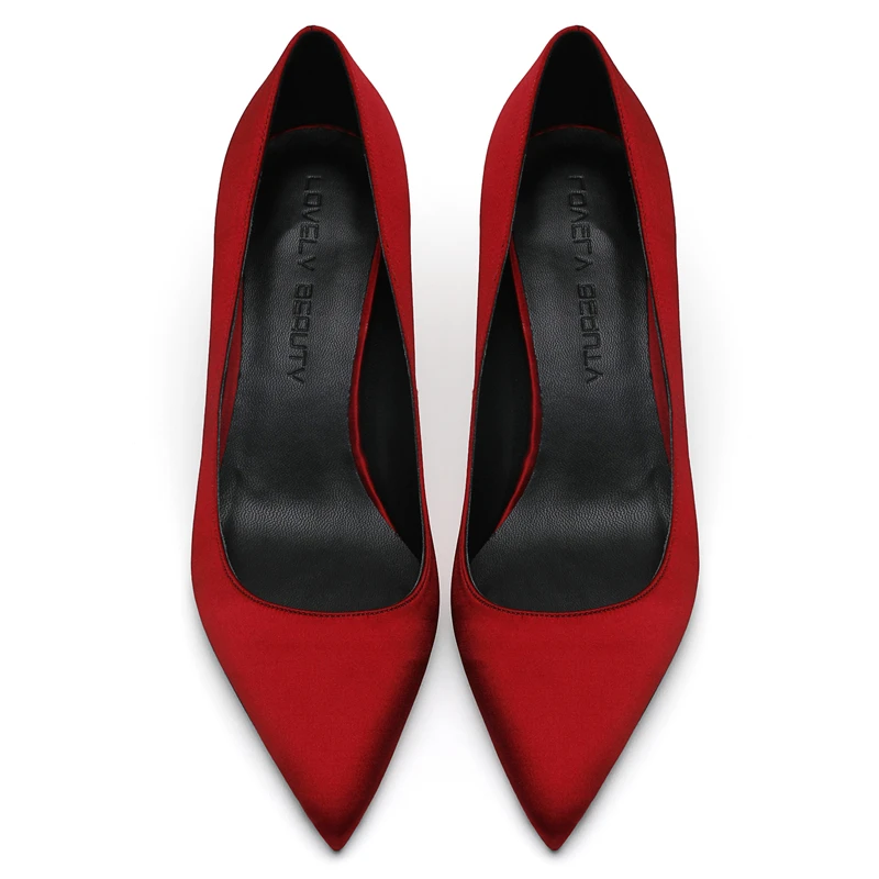3cm Heel Height Брендовая обувь; шелковые женские вечерние туфли-лодочки на тонком высоком каблуке для работы; модные пикантные женские туфли с острым носком; цвет красный, черный, зеленый, синий; E0042 - Цвет: 3cm Heel Height