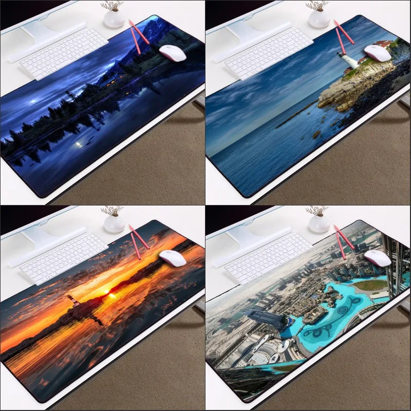 Congsipad аэрофотосъемка города и маяка моря коврик для мыши вид ночи красивый пейзаж