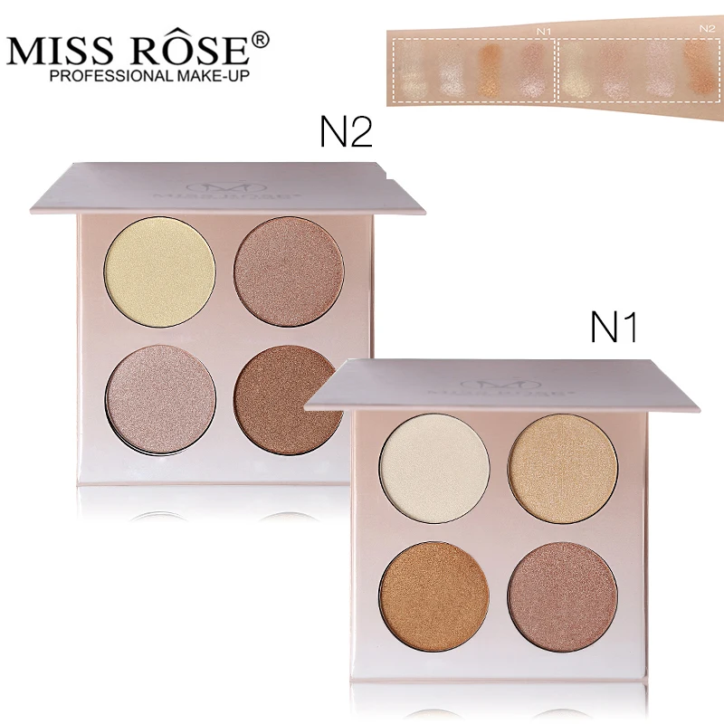 

Miss Rose 4 Color Highlighter Powder Palette V Face Brighten Contour Concealer Bronzer Cheek Golden Shimmer Highlight Makeup