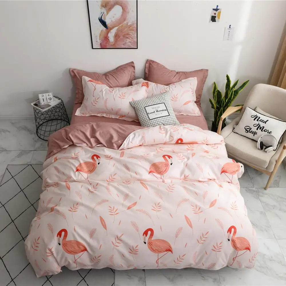 

Flamingo bedding set luxury white Bedding lines duvet cover set Pillowcase fitted bed sheet kids adults twin queen king bed set