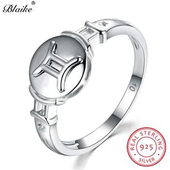 

Blaike 100% Real 925 Sterling Silver Gemini Rings For Women Men Vintage Fashion Constellation Ring Fine Jewelry Birthday Gifts