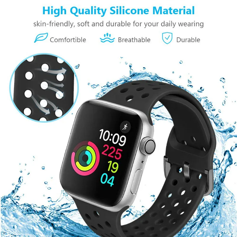 Сменный ремешок для Apple Watch 5 4 40 мм 44 мм мягкий силиконовый спортивный дышащий резиновый ремешок для iWatch серии 5 4 3 2 1 38 мм 42 мм