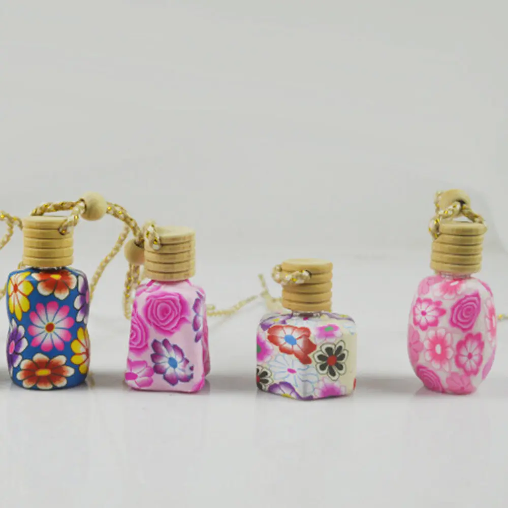 Empty Refillable Bottles Floral Art Printed Hanging Car Air Freshener