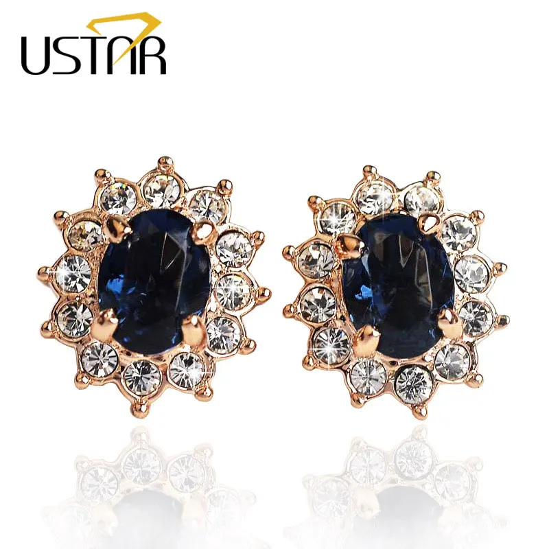 Ustar Blue Zirconia Crystal Clip Earrings For Women Rose Gold Color Ustar Blue Zirconia Crystal Clip Earrings For Women Rose Gold Color Fashion Jewelry Female Ear Cuff Brincos Bijoux In From