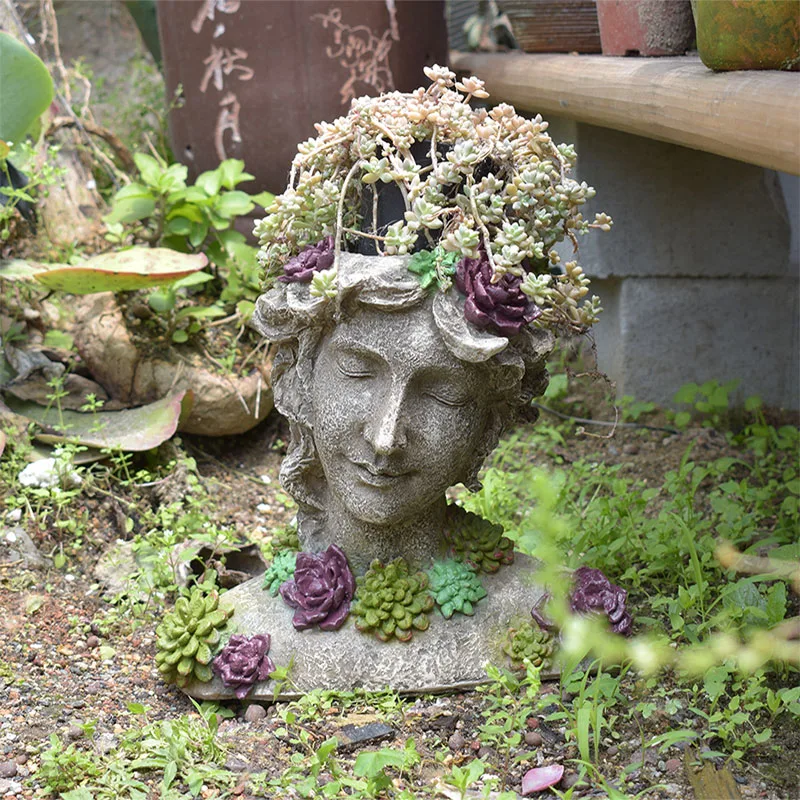 Садовый декор двора половина длины портрет девушки носить суккулентное ожерелье сад дом Ландшафтный цветочный горшок скульптура