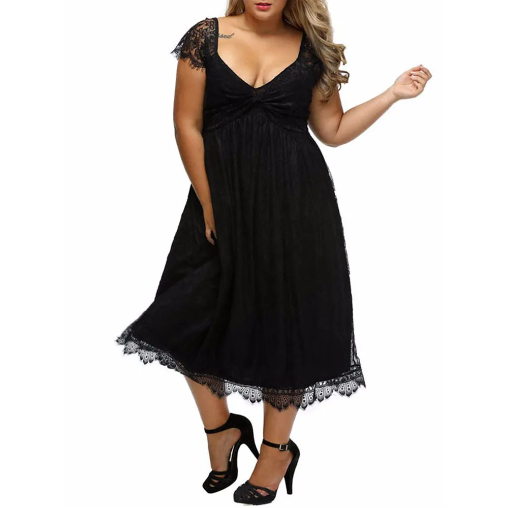 Wipalo европейский и американский большой размер элегантное кружевное платье с v-образным вырезом без рукавов миди готическое платье размера плюс женские платья