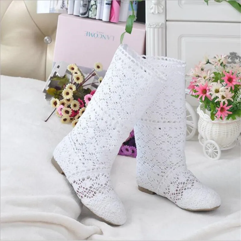 Femininas de Malha Botas de Malha de Fundo Botas de Renda Primavera e Outono Sapatos com Calçados Oca para Primavera e Outono Botas Plano Tubo Alto Baixo Femininas Respiráveis 2021 - 30 oca para primavera e outono, malha de
