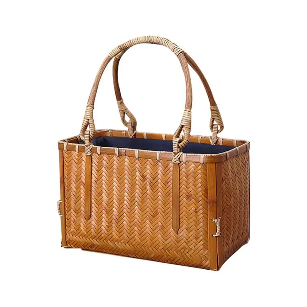 

Simple Style Rattan Folding Shopping Bag Portable Rattan Woven Shopping Basket Beach Bag Big Totes Storage Bag 16*24*13cm