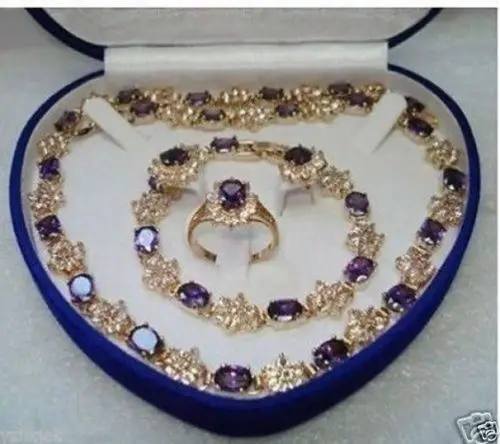 

free shipping>>> FREE SHIPPING18K GP Amethyst Earring Bracelet Necklace Ring Set (A0425)