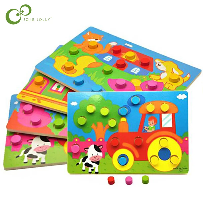 

4pcs/Set Wooden 3D Puzzles Toys Mushroom Nail Puzzle Color matching Kit Educational Toys Button Art nail Kids Toy WYQ