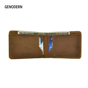 

GENODERN Mini Purse for Men Crazy Horse Leather Male Slim Wallet Thin Male Purse Pocket Wallets for Male