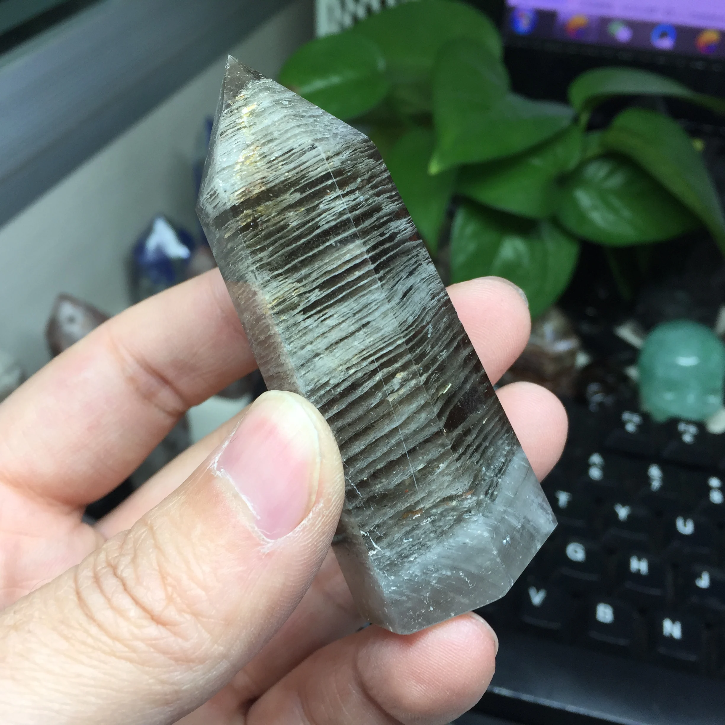 92g Natural Healing Phantom Quartz Crystal Wand Clear Hierarchy Details Decoration Stone #BH1178 | Дом и сад