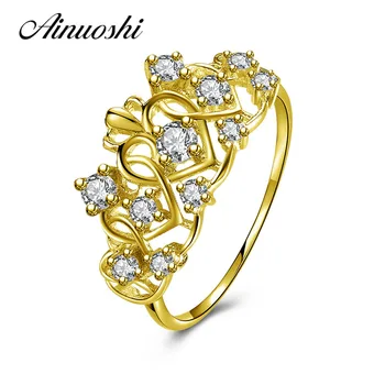 

AINUOSHI Exquisite 14K Gold Queen Crown Ring Solid Yellow Gold Heart Weaving Engagement Wedding Anniversary Heart Ring for Women