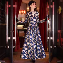 2016 Plus Size XXL XXXL Long Sleeve Women Long Dress Spring Elegant Flowers Lace Pleated Maxi Long Dresses Vestidos Mujer
