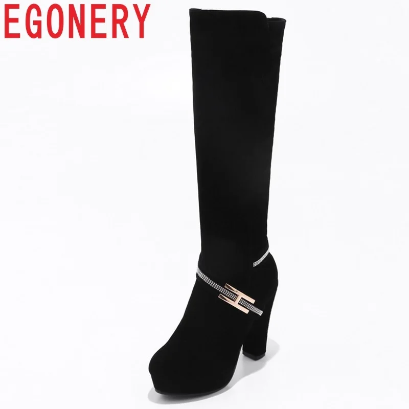 

EGONERY women shoes new hot sale super high spike heels platform round toe nubuck zip knee-high winter women boots free shipping