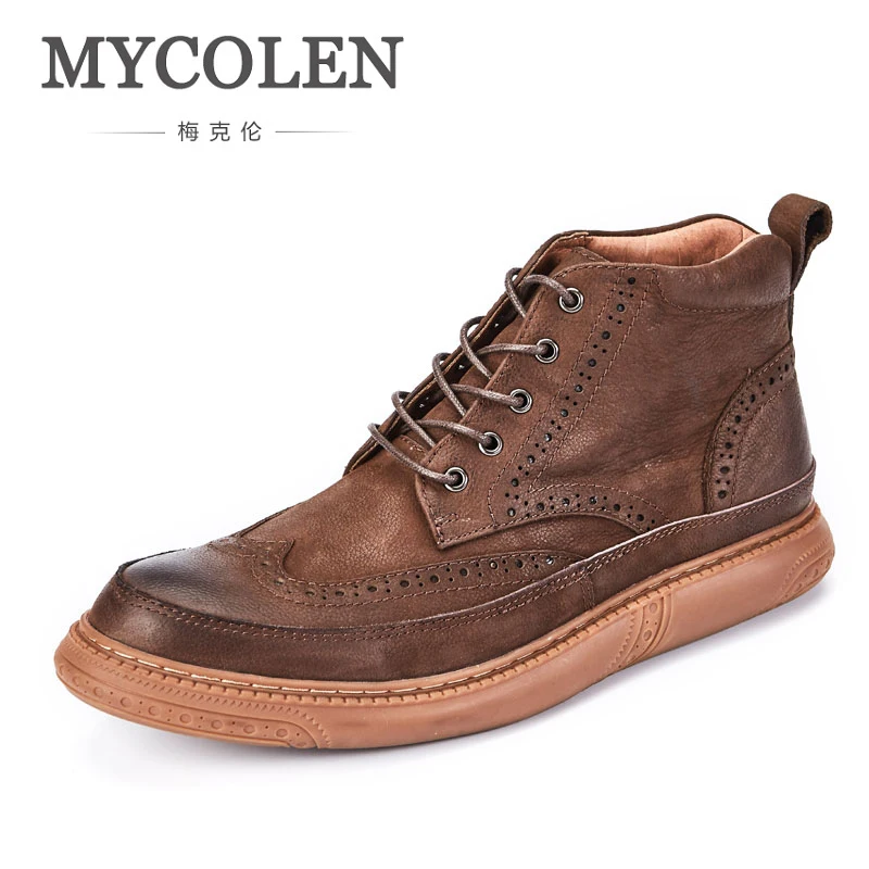 

MYCOLEN Brand New Genuine Leather Men Boots Fashion Cow Leather Men Shoes Plush Men Solid Winter Shoes Scarpe Uomo Invernali