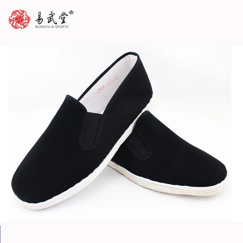 Martial Arts Kung Fu Tai Chi Shoes Chinese Traditional Old Beijing Cotton Sole Canvas Unisex Black Slip-On Shoes Jogging Walking