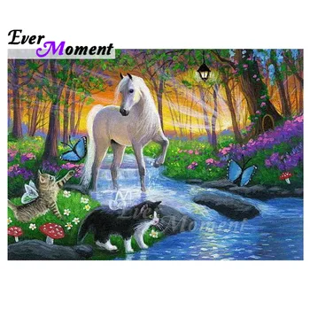 

Ever Moment Diamond Painting Horse Cats River Tree Flower Full Square Drill Picture Of Rhinestone Diamond Embroidery 3F1087