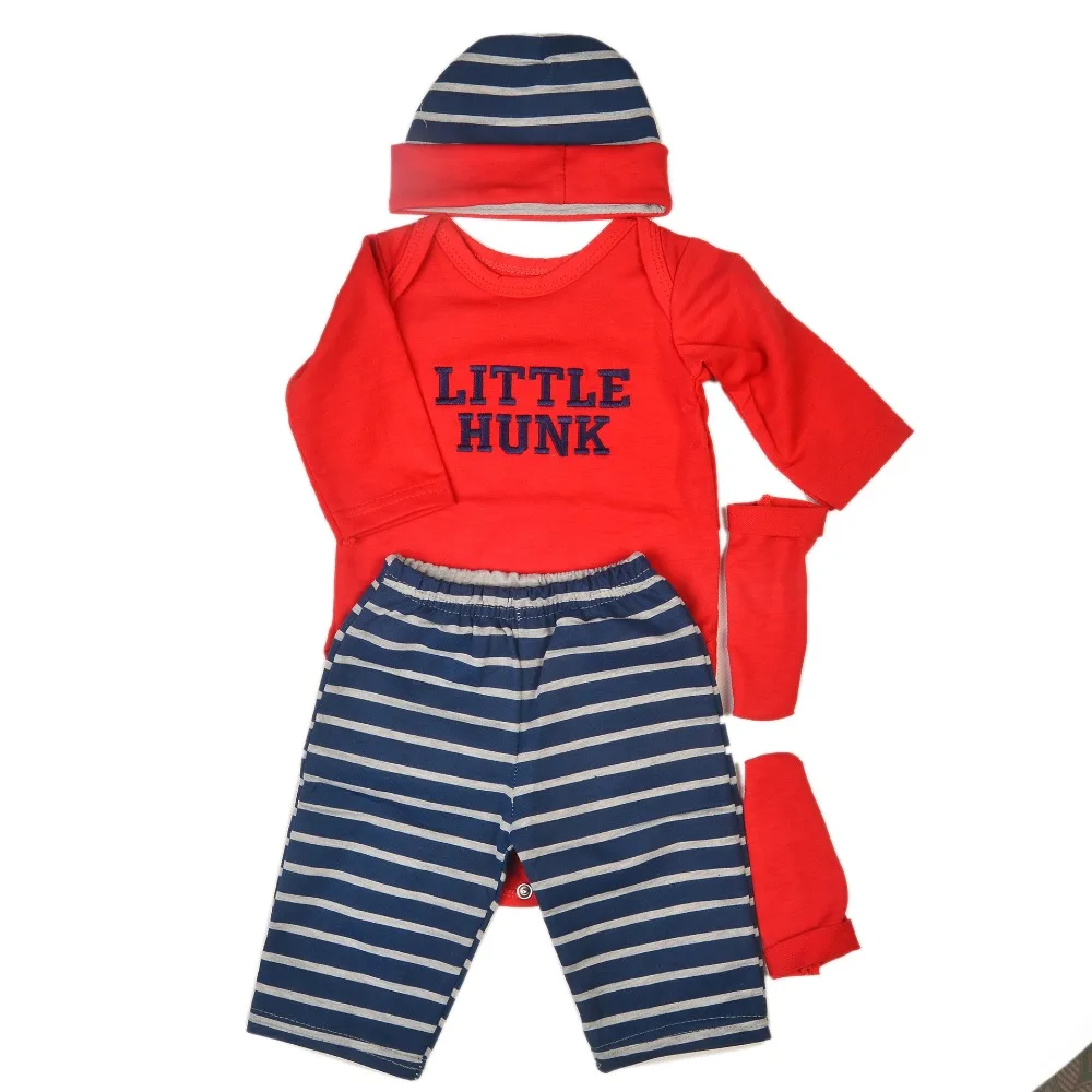 

Fashion Boy Clothes Sets For 22-23 inch Reborn Baby Doll Boy Red and Blue Color 4 pcs Shirt pants hat socks Doll Parts