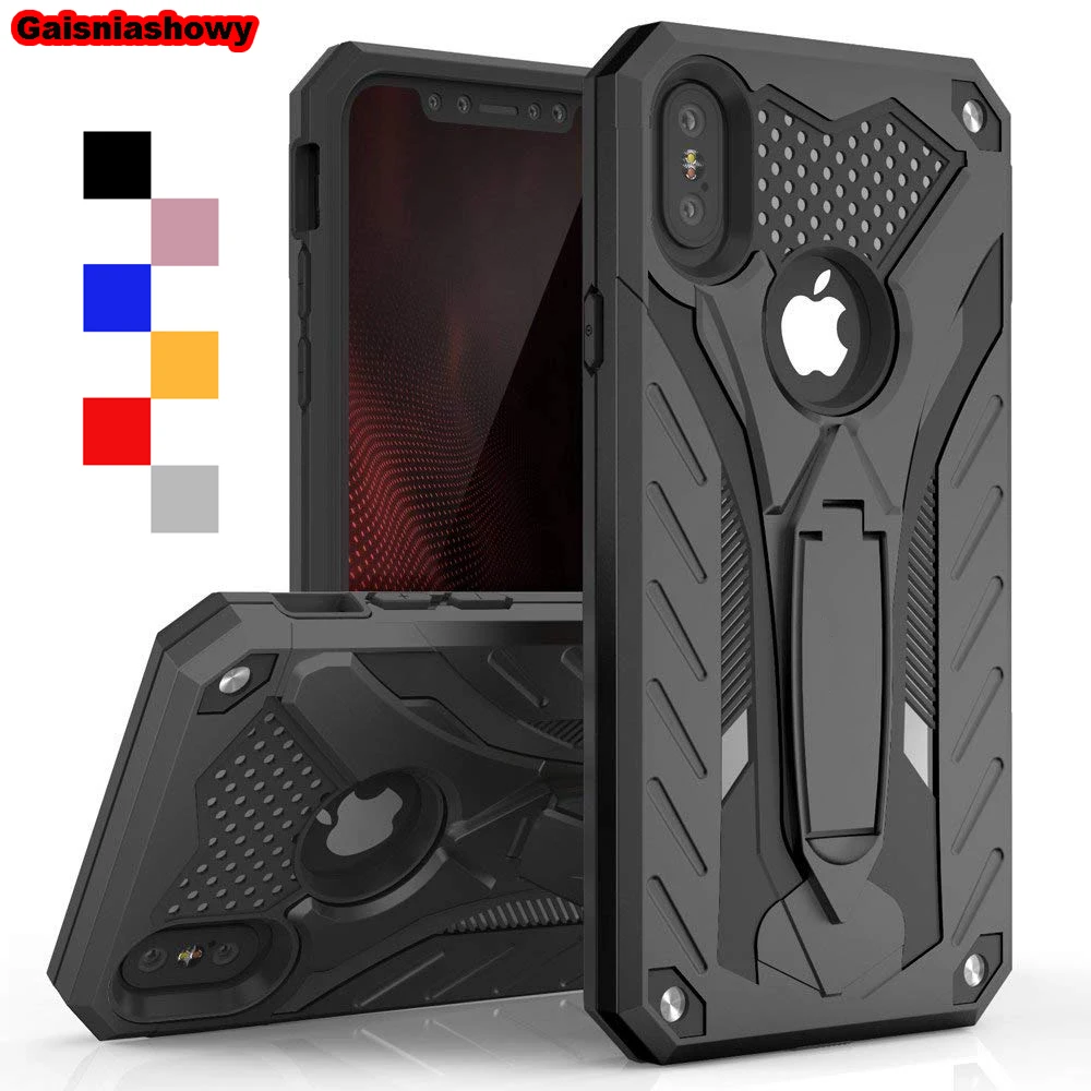 صدمات حقيبة لهاتف أي فون 6 6 s 7 8 5 5 s SE زائد Kickstand العسكرية الصف سيليكون حقيبة لهاتف أي فون X XS XR ماكس غطاء إطار هاتف محمول