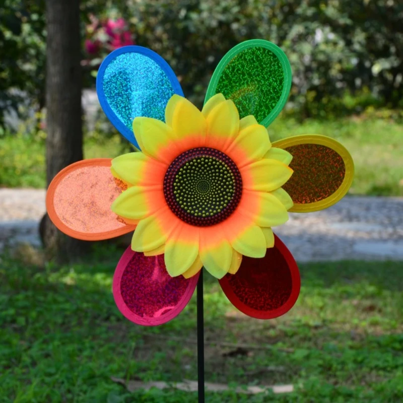 

OOTDTY Colorful Sequins Sunflower Windmill Wind Spinner Home Garden Yard Decoration